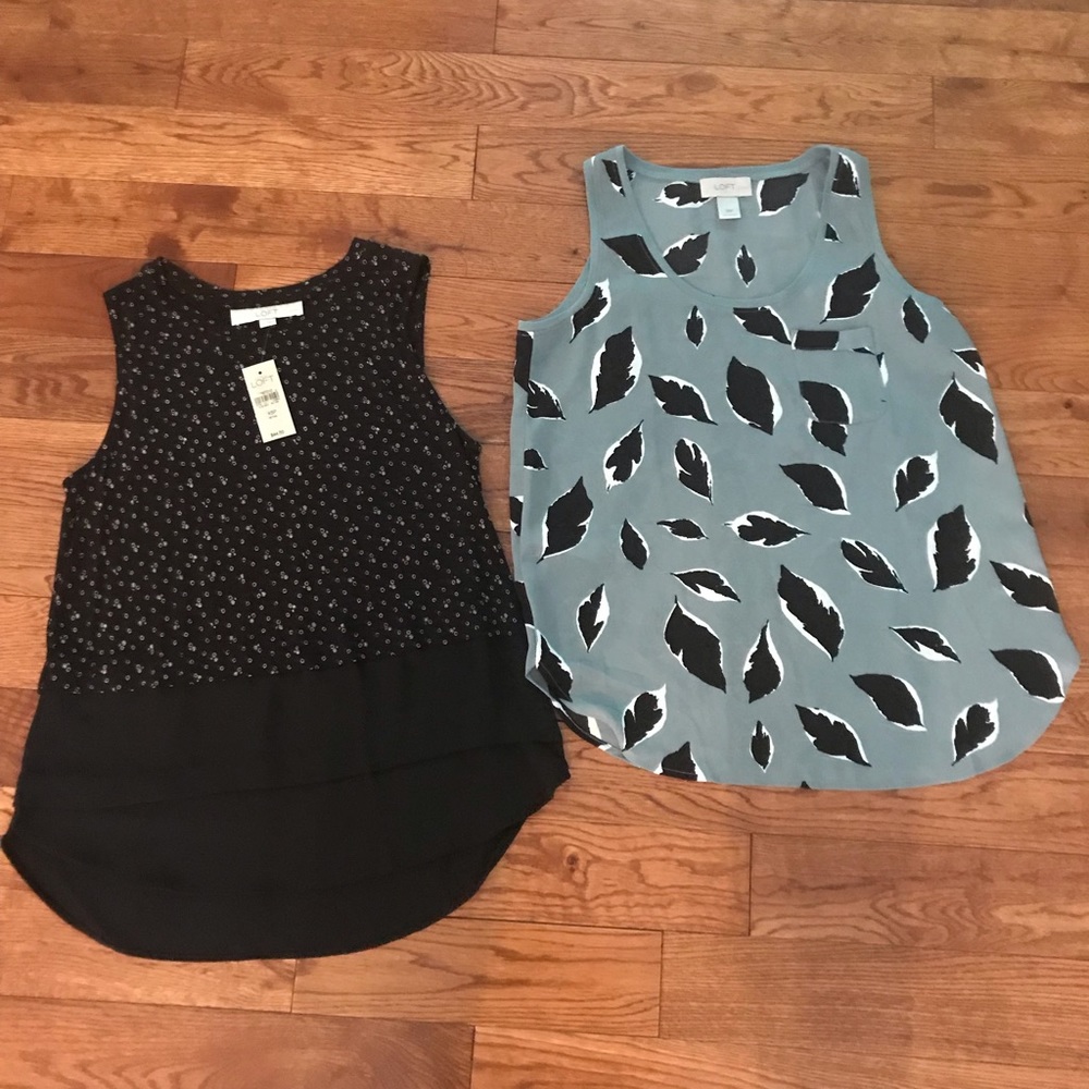 2 Loft XSmall Petite Tanks. Black and light blue.